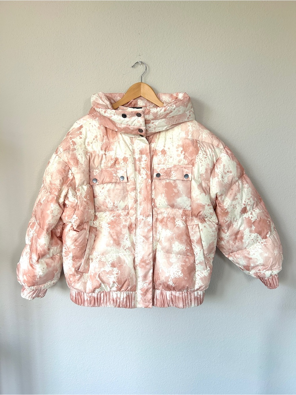ATM Anthony Thomas Melillo Tie-Dye Down Puffer Jacket | Large | Chalk/Lunar Pink - Picture 2 of 16